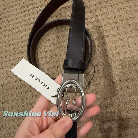 NWT Coach Signature Buckle Cut To Size Belt 25 Mm CZ444 Silver/Black Maple main image 6